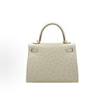 HERMES Kelly 25 Gold Buckle Kelly Bag single-shoulder handbag 25 Women\'s 8L Beton Glacier White